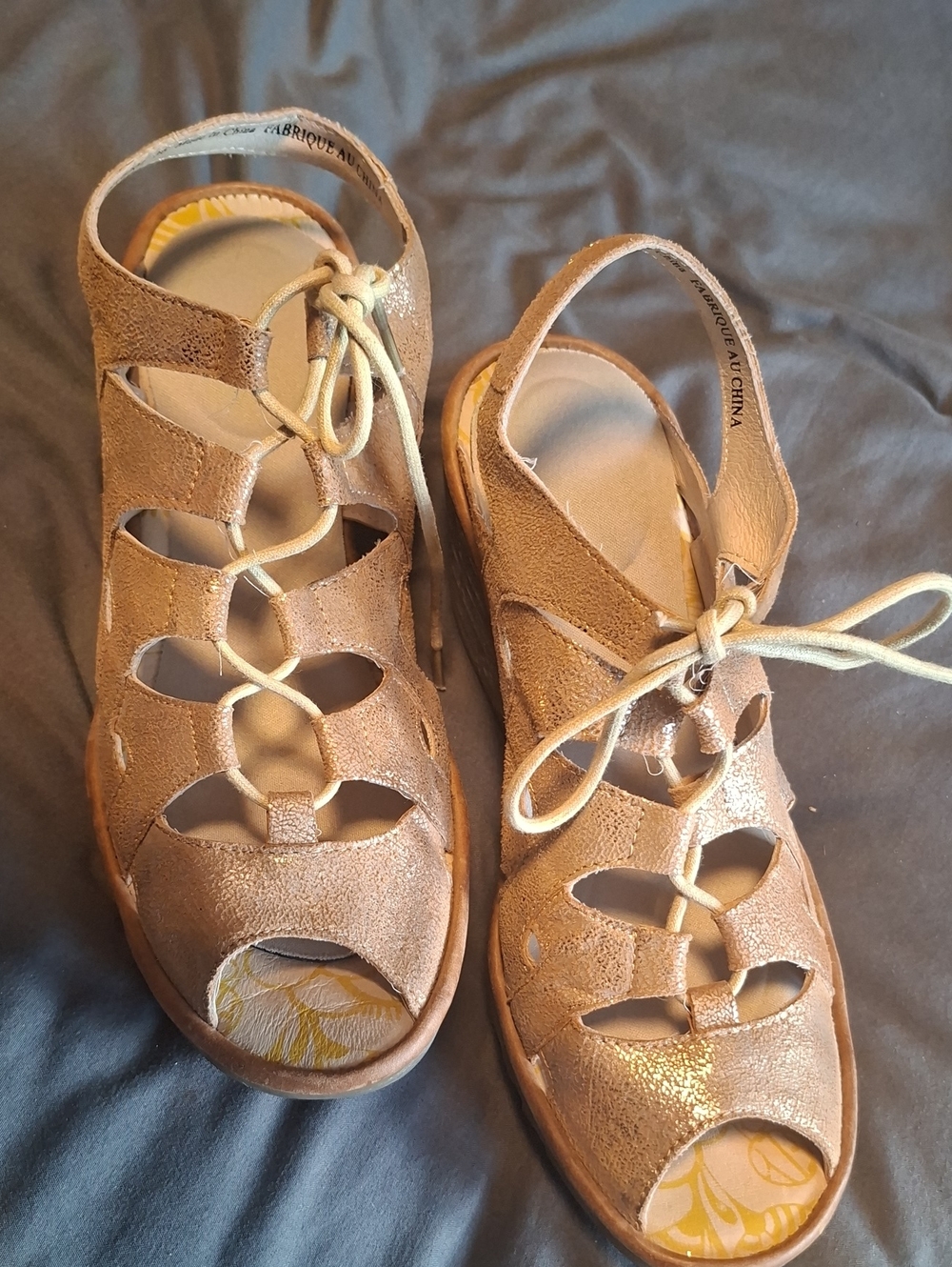 Fly London Women's Metallic Gold Lace-Up Slingback Sandals